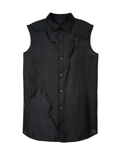 Rough-Hem Patches Shirt Without Sleeves