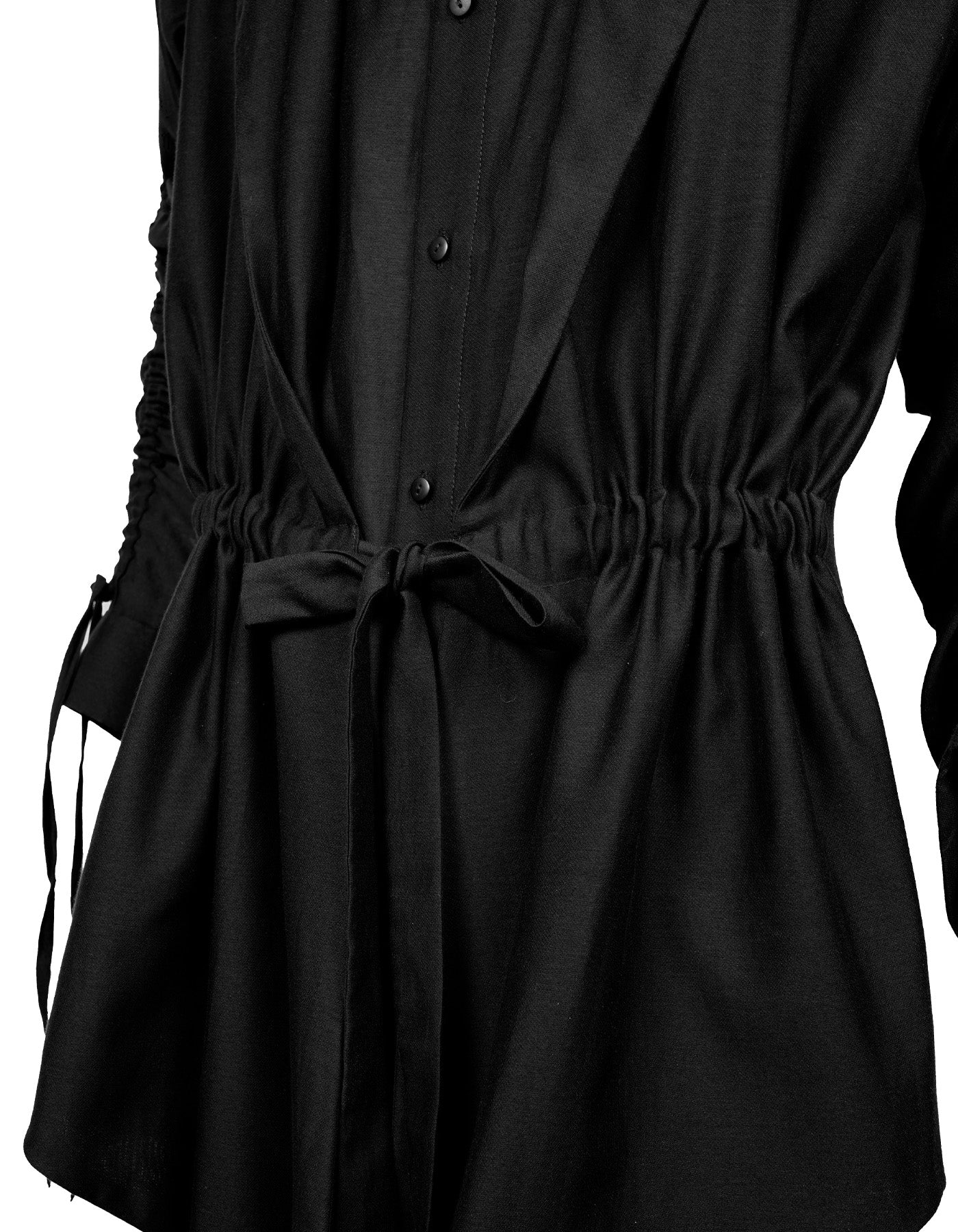 Stand-Up Collar Faux Two-Piece Drawstring Shirt