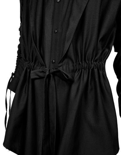 Stand-Up Collar Faux Two-Piece Drawstring Shirt