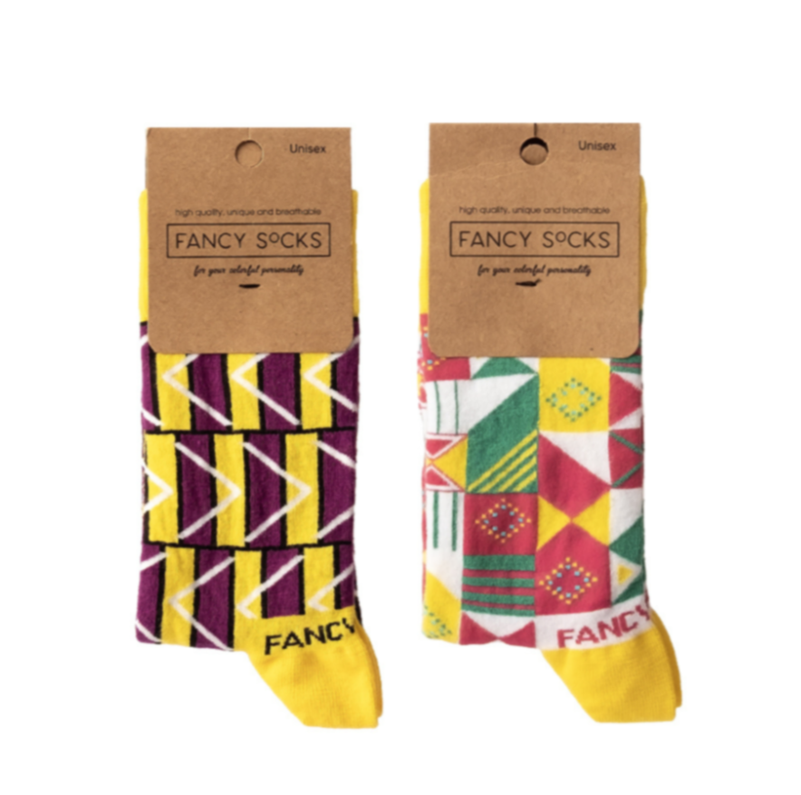 2 Pack Yellow and Purple Geometric Socks