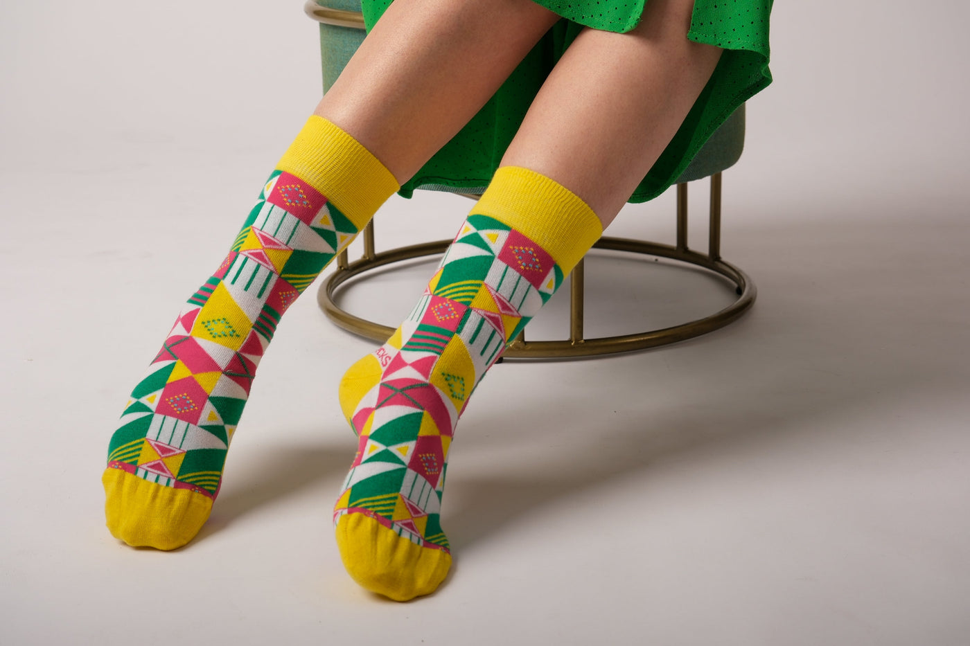 2 Pack Yellow and Green Geometric Socks