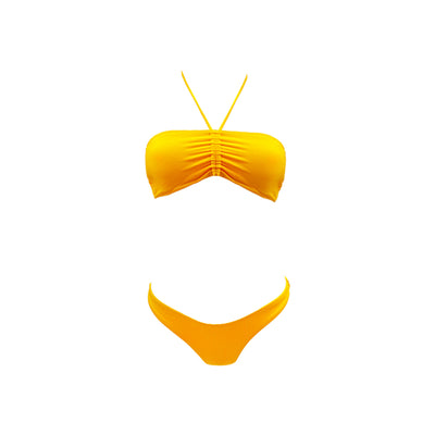 Yellow ruched halter bikini set