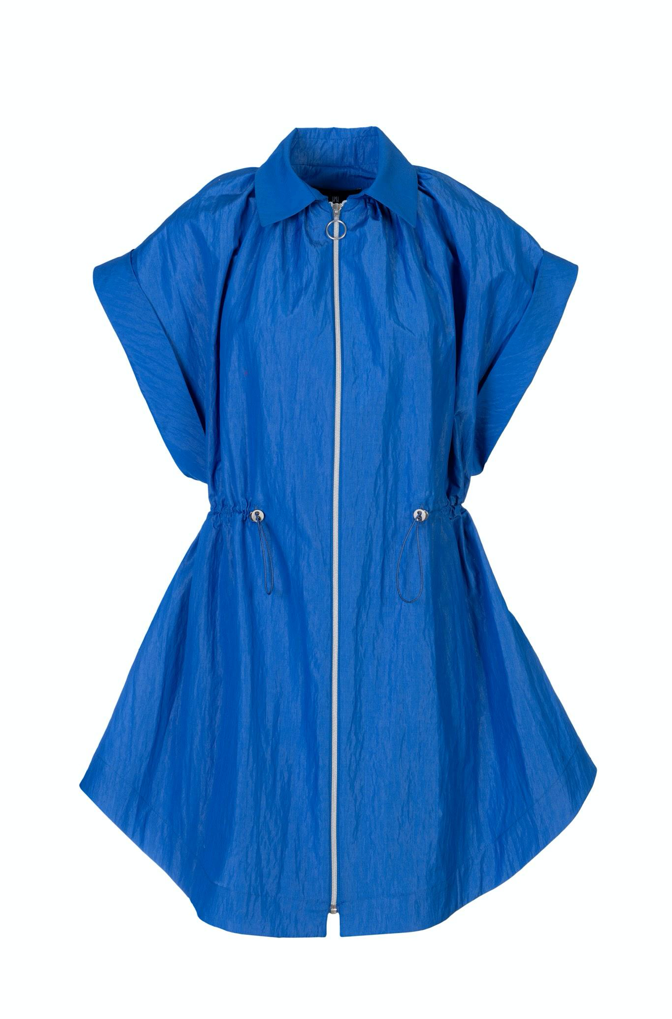Blue Ruffled Trench Coat with Zip