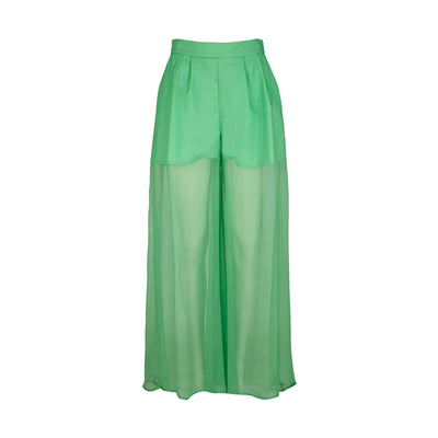 Green Silk Large Pleated Pants