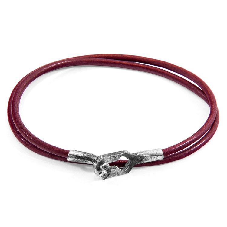 BORDEAUX RED TENBY SILVER AND ROUND LEATHER BRACELET - The Clothing LoungeANCHOR & CREW