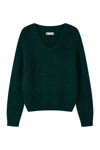 Immy V-neck Basic Alpaca wool  Knit Jumper  - Forest