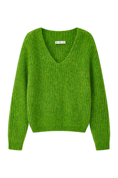 Immy V-neck Basic Alpaca Wool Knit Jumper - Green