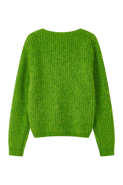 Immy V-neck Basic Alpaca Wool Knit Jumper - Green