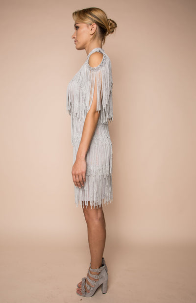 Silver grey fringe multi-layered dress