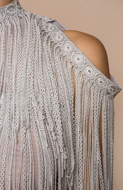 Silver grey fringe multi-layered dress