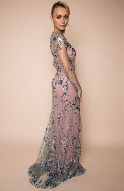 Silver and grey sequin embellished gown