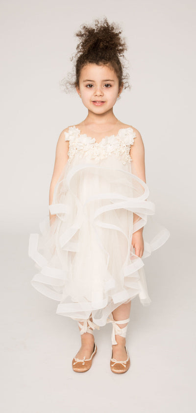 Floral bead embellished ivory dress