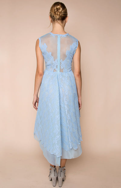mesh lace embellished high low dress