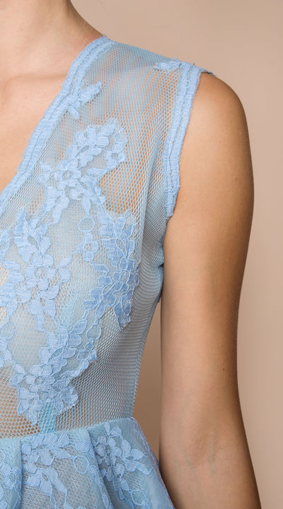 mesh lace embellished high low dress
