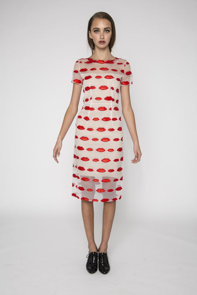 Red lips embroidered Dress