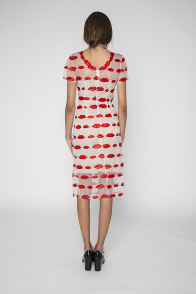Red lips embroidered Dress