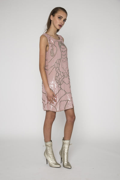 Iridescent sequin beaded mini dress