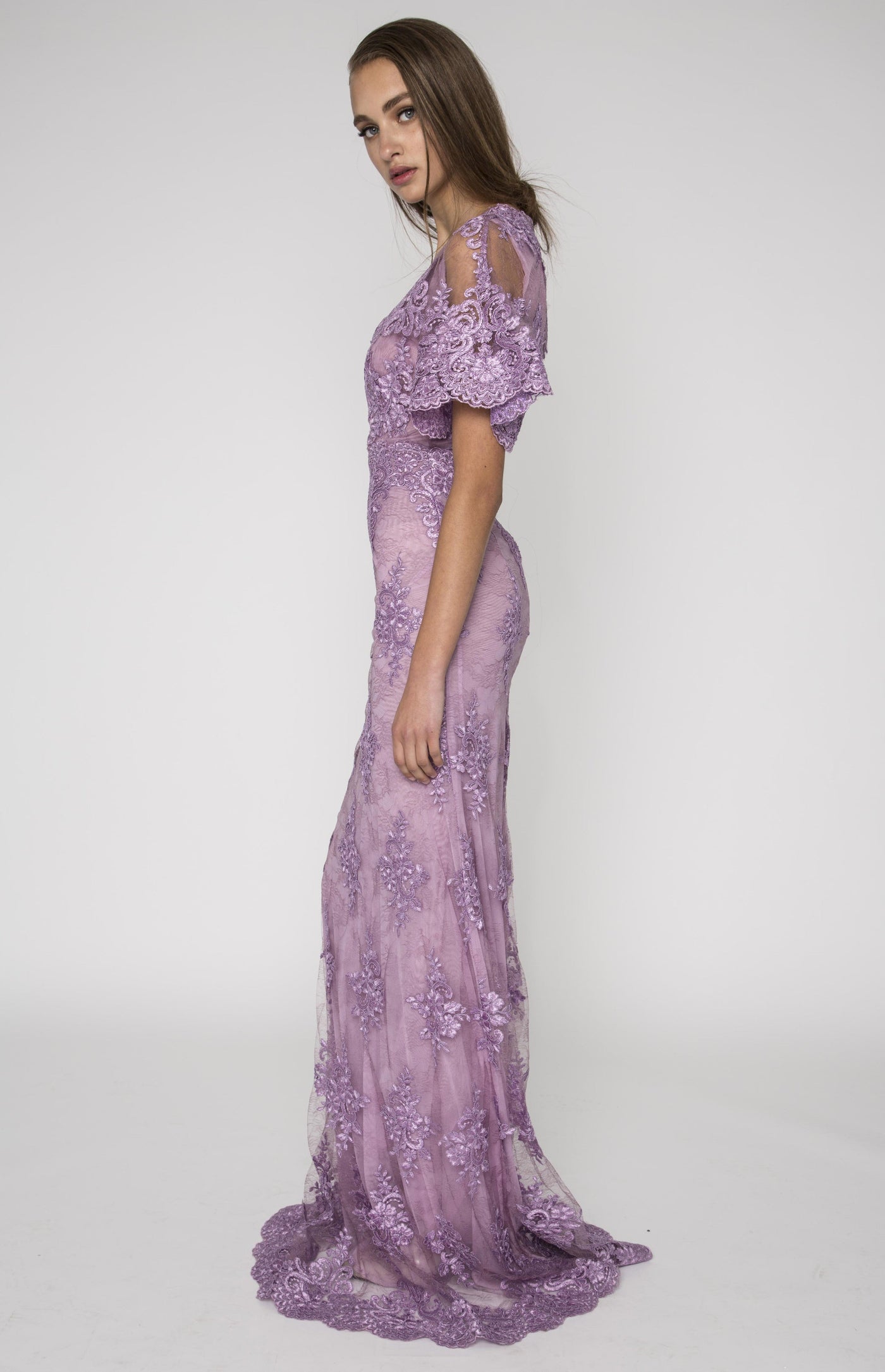 Floral lace lavender gown