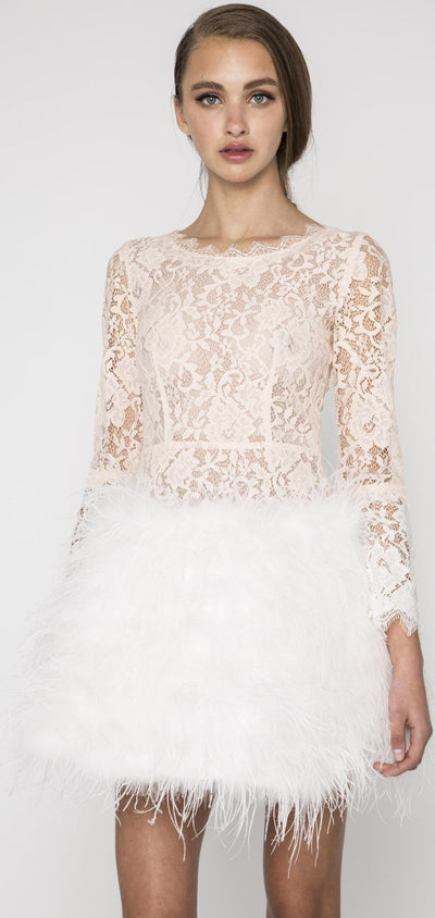 Lace Feather Skirt Cocktail Dress