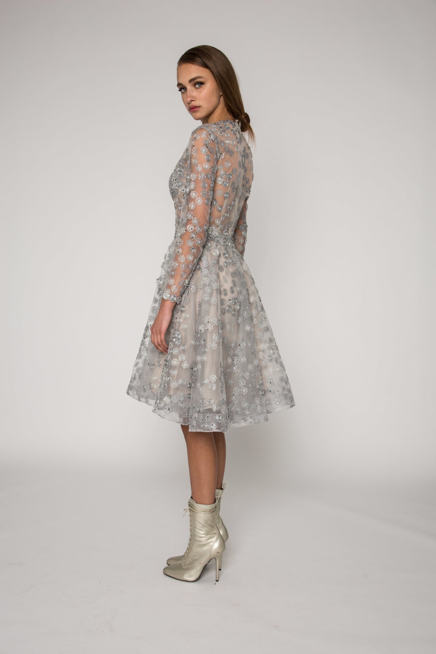 Lace embellished cocktail dress