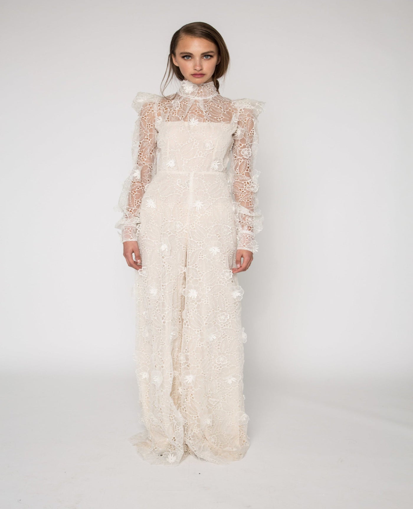 Embroidered ivory organza jumpsuit