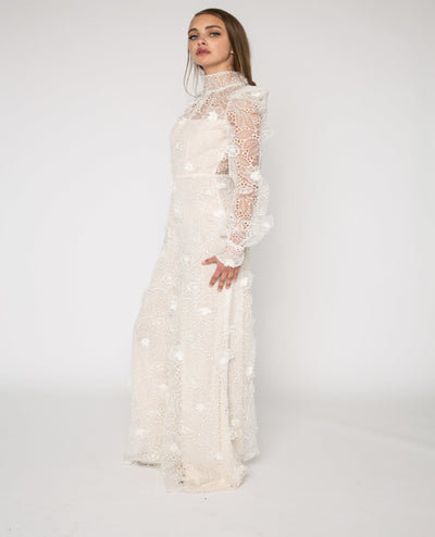 Embroidered ivory organza jumpsuit