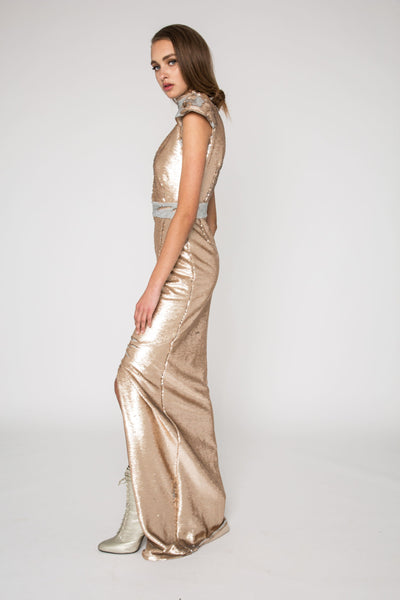 Champagne reversible sequin gown