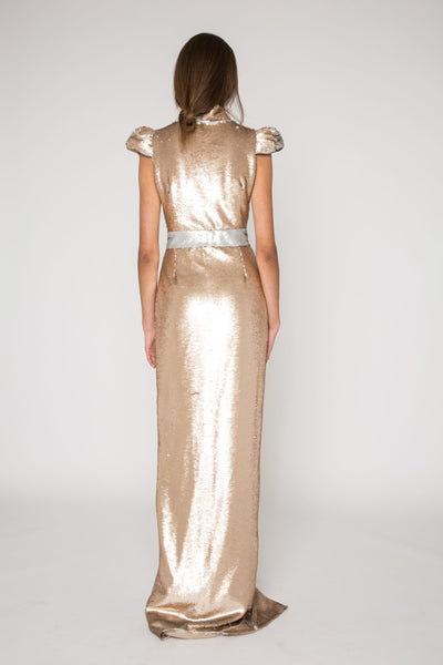 Champagne reversible sequin gown