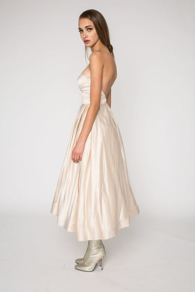 Strapless silk satin midi dress 