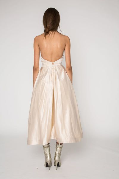 Strapless silk satin midi dress 