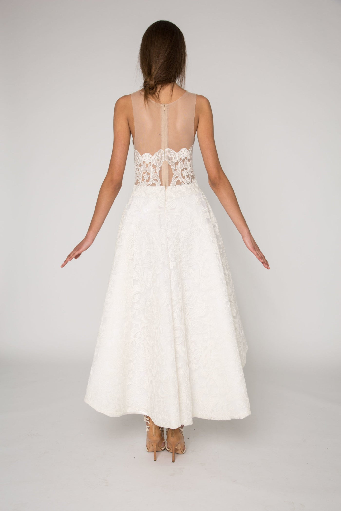 Bridal ivory high low lace embellished strapless dress