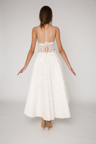 Bridal ivory high low lace embellished strapless dress
