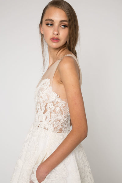 Bridal ivory high low lace embellished strapless dress
