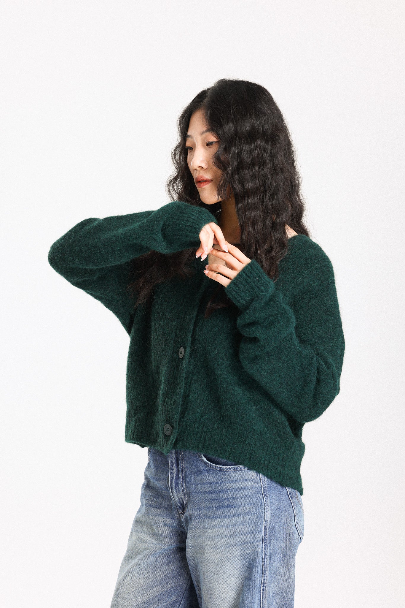 Lara Alpaca wool  Knit Cardigan  - Forest