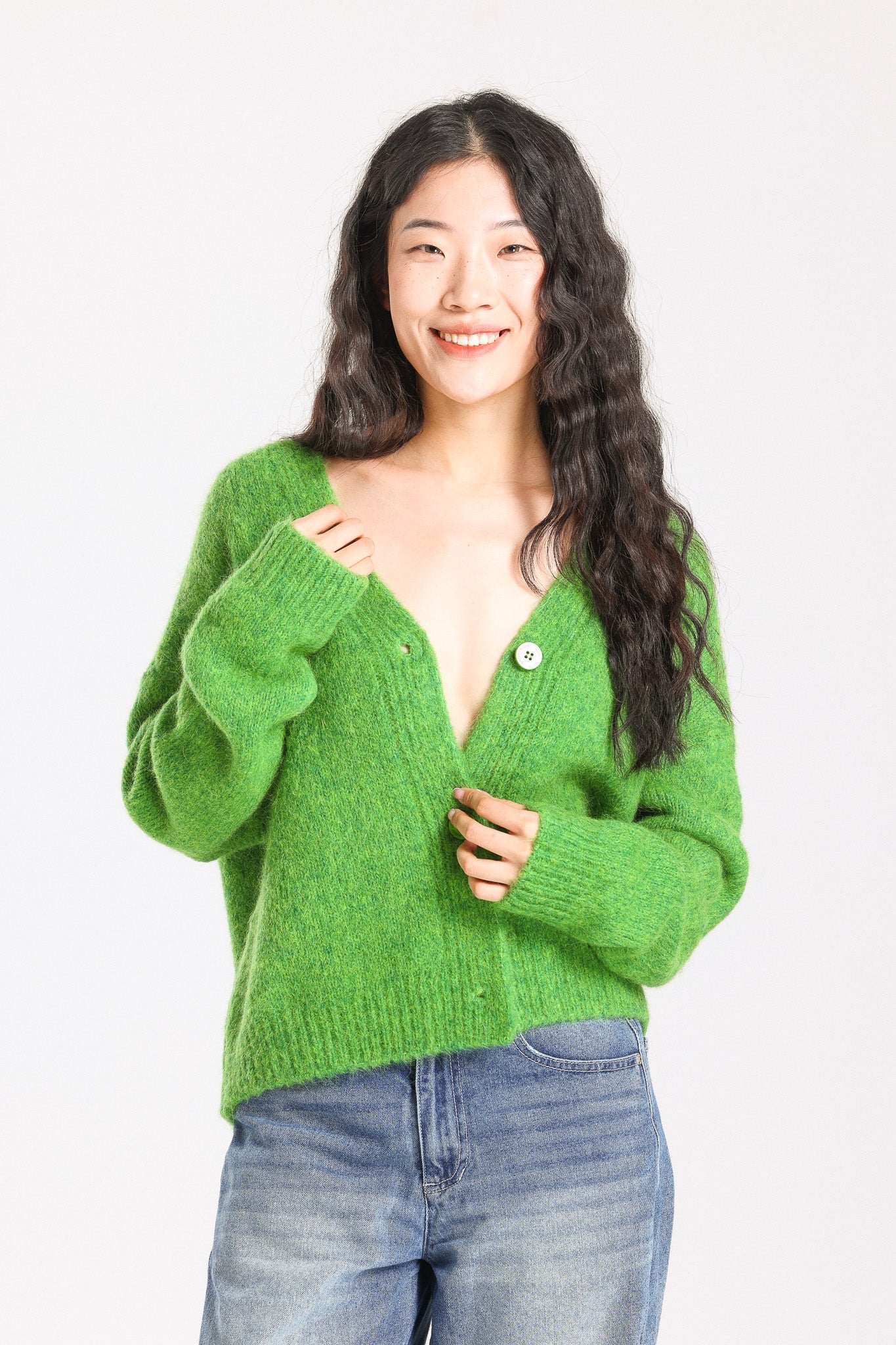 Lara Alpaca wool  Knit Cardigan - Green
