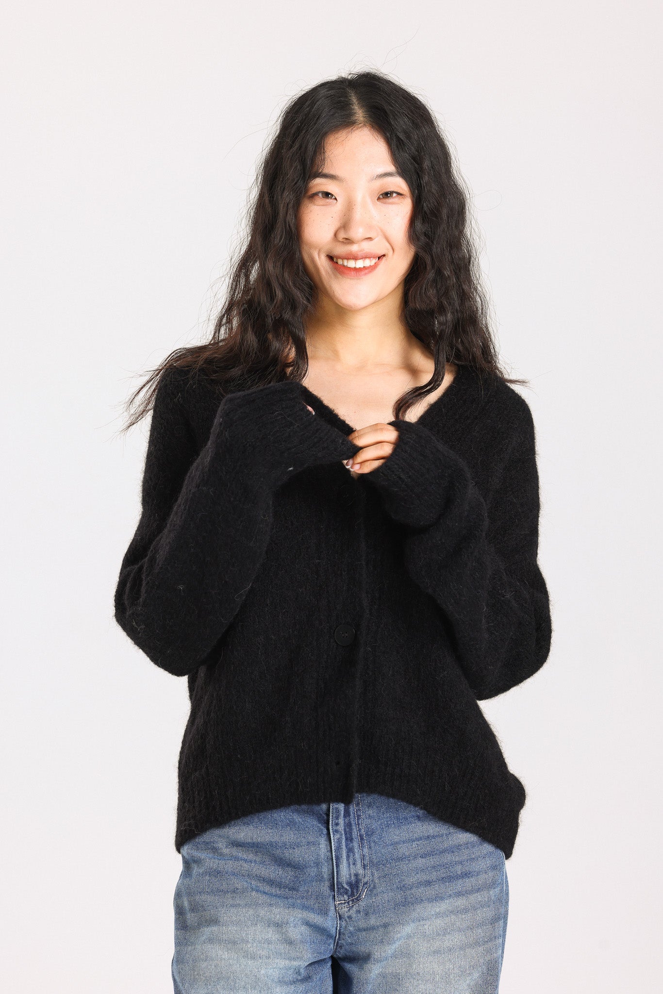 Lara Alpaca wool  Knit Cardigan - Black