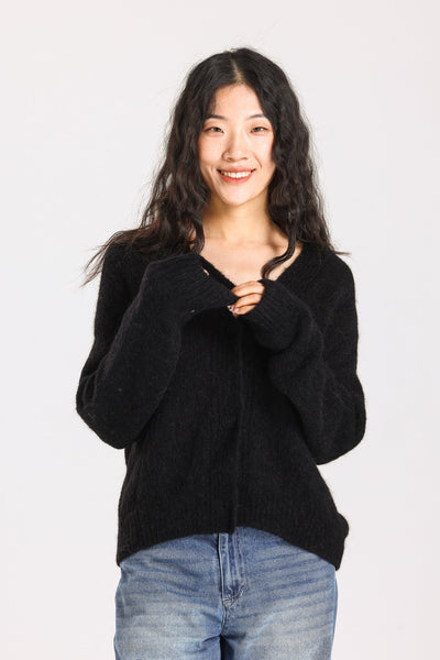 Lara Alpaca wool  Knit Cardigan - Black