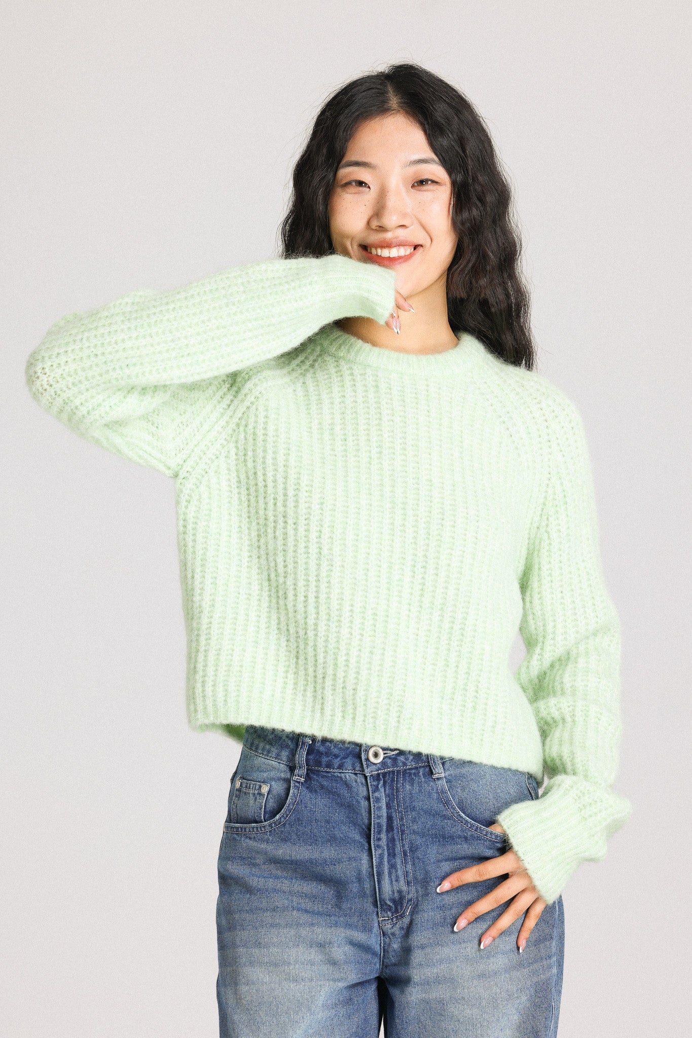 Janet Ribbed Alpaca wool  Knit Jumper  - Lime