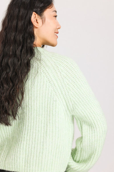 Janet Ribbed Alpaca wool  Knit Cardigan  - Lime