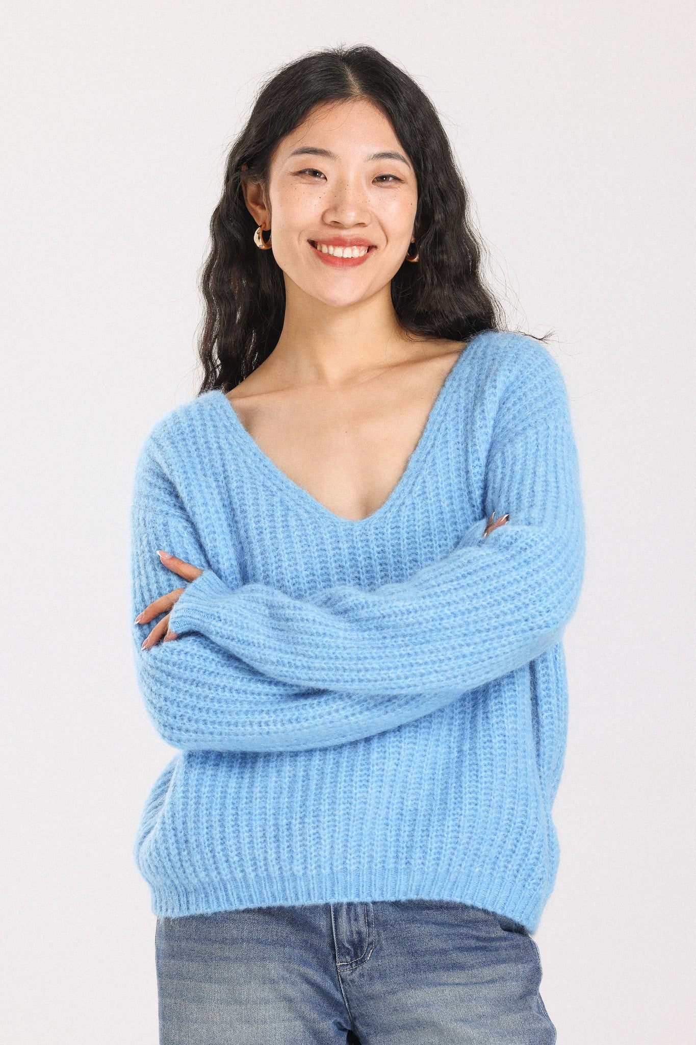 Immy V-neck Basic Alpaca wool  Knit Jumper - Sky