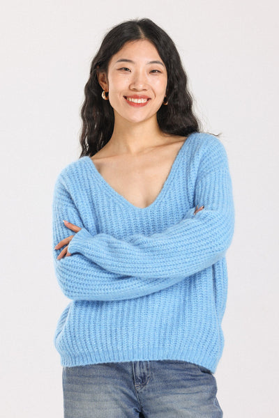 Immy V-neck Basic Alpaca wool  Knit Jumper - Sky