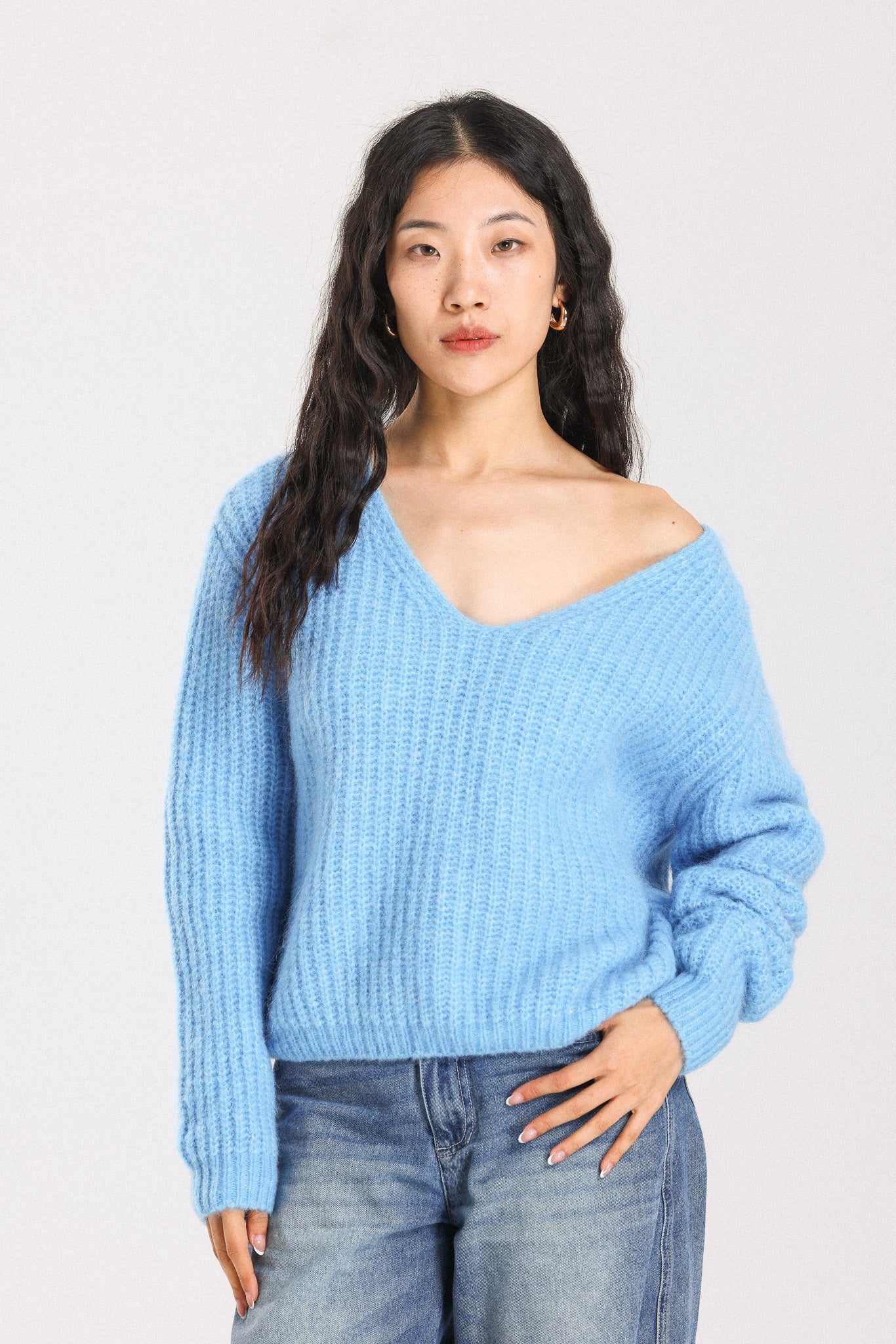 Immy V-neck Basic Alpaca wool  Knit Jumper - Sky