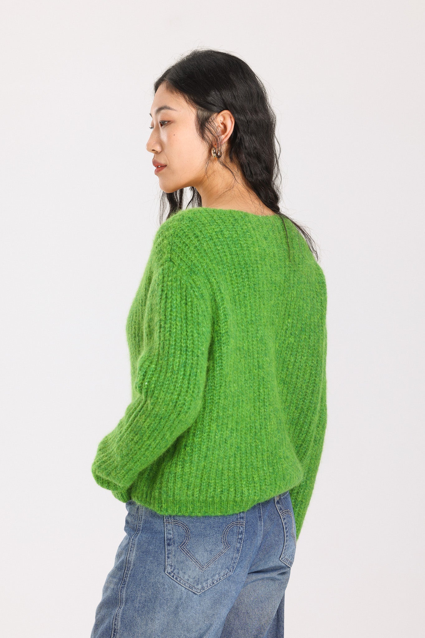 Immy V-neck Basic Alpaca Wool Knit Jumper - Green