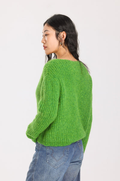 Immy V-neck Basic Alpaca Wool Knit Jumper - Green