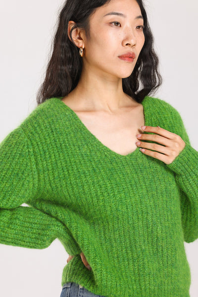 Immy V-neck Basic Alpaca Wool Knit Jumper - Green
