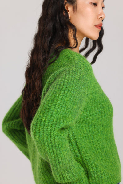 Immy V-neck Basic Alpaca Wool Knit Jumper - Green