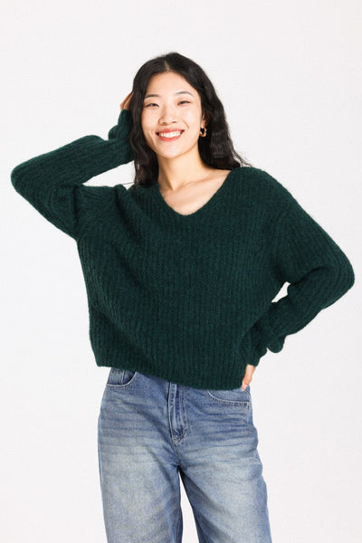 Immy V-neck Basic Alpaca wool  Knit Jumper  - Forest