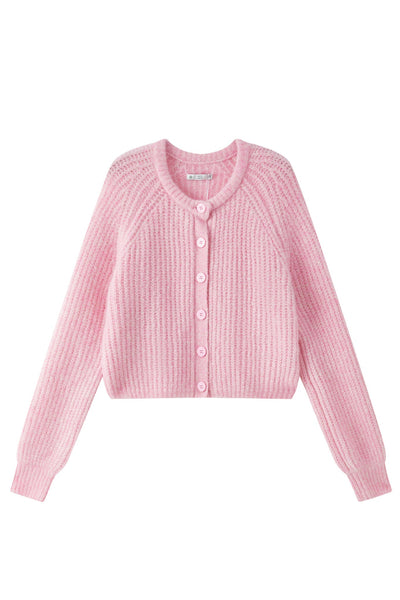 Janet Ribbed Alpaca wool Knit Cardigan - Pink
