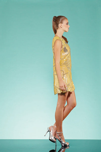 Iridescent sequin beaded mini dress