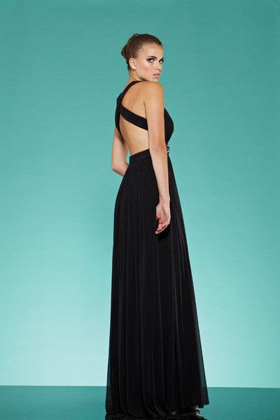Black criss cross back crepe gown